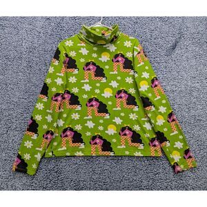 Nooworks Checkered Ladies Roll Neck Top Size 3XL Funky Floral Artsy Loud Green